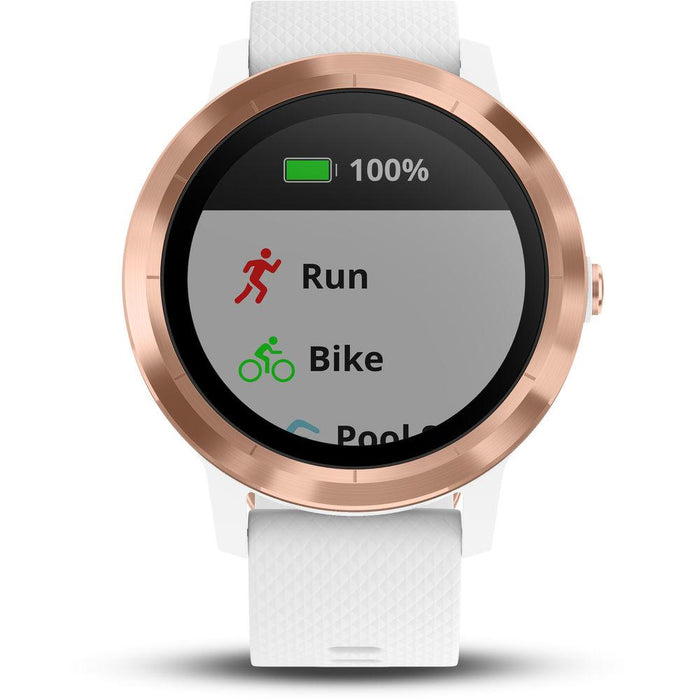 Garmin Vivoactive 3 GPS Smartwatch White w/ Rose Gold with 7 Pcs Workout Bundle