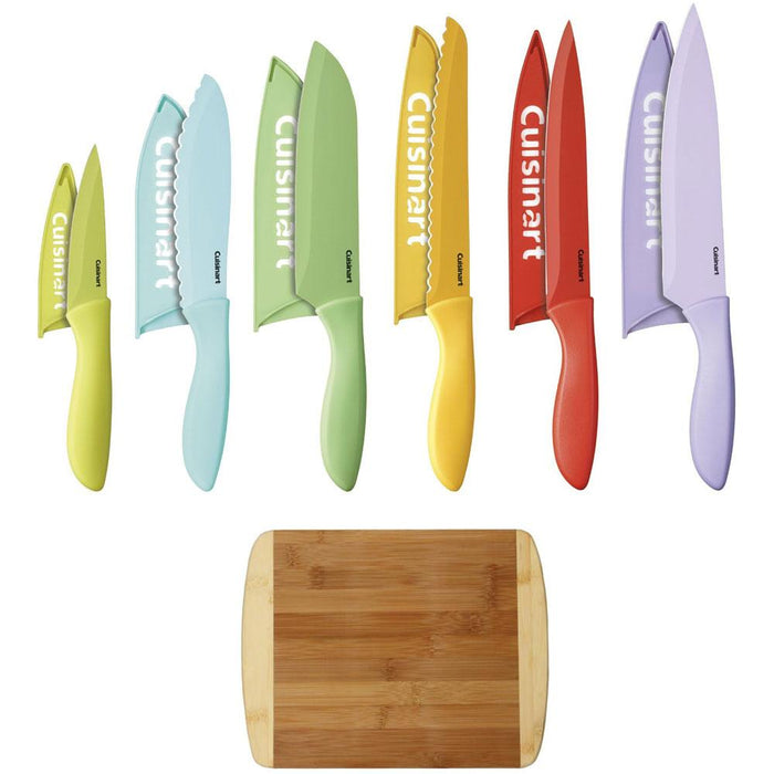 Cuisinart 12 Pcs Ceramic Coated Color Knife Set w/ Blade Guards + Cutting Board