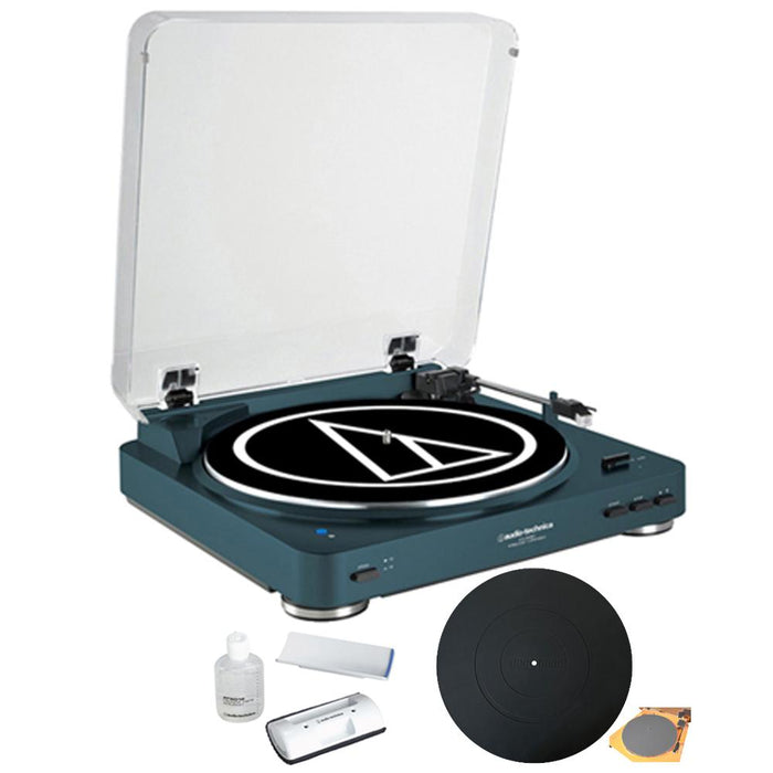 Audio-Technica Wireless Belt-Drive Stereo Turntable w/ Record Vinyl Cleaner Kit, Navy
