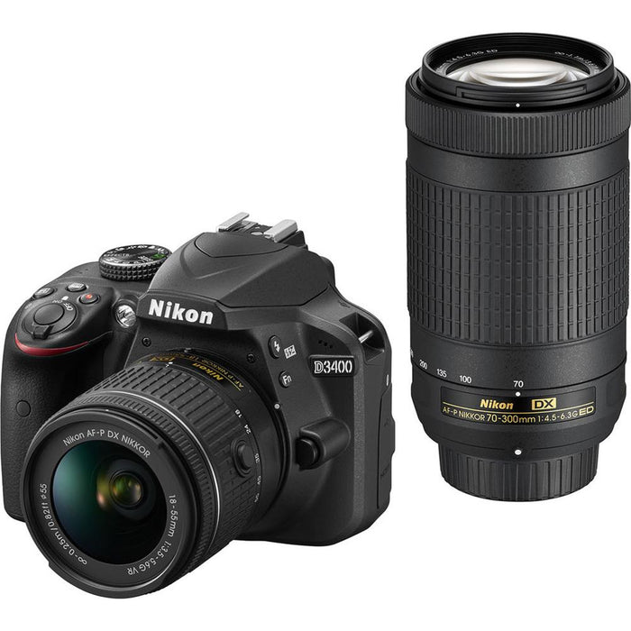 Nikon D3400 24.2MP Digital SLR Camera w/ AF-P 18-55mm VR & 70-300mm Dual Zoom Lens Kit