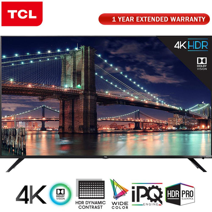 TCL 55" Class 6-Series 4K HDR Roku Smart TV 2018 Model + Extended Warranty