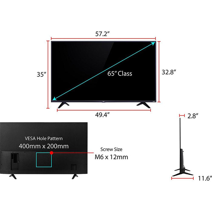 TCL 65" Class 5-Series Super-Slim 4K HDR Roku Smart TV 2018 Model+Extended Warranty