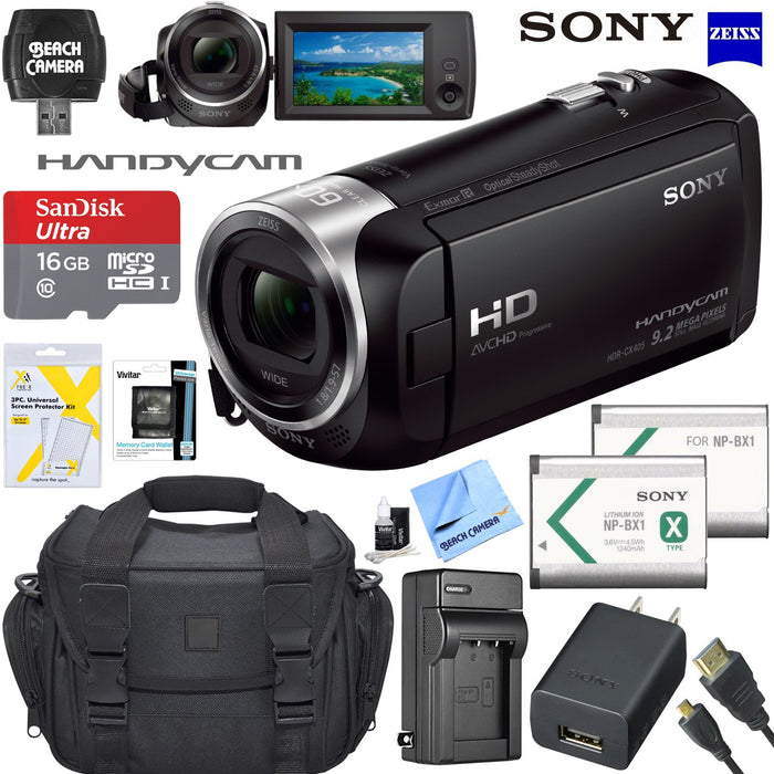 Sony HD Video Handycam Camcorder 16GB Camera Bag Accessory Bundle HDR-CX405/B