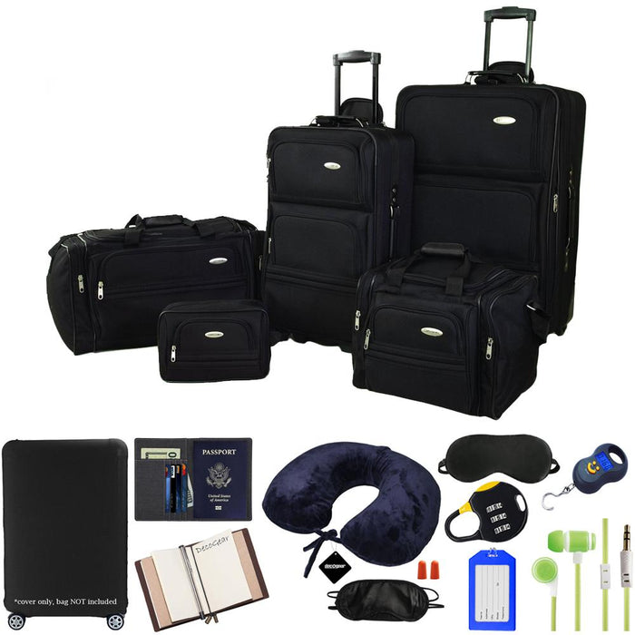 Samsonite 5pc. Nested Luggage Set, Black w/ Ultimate 10pc luggage Accessory Kit