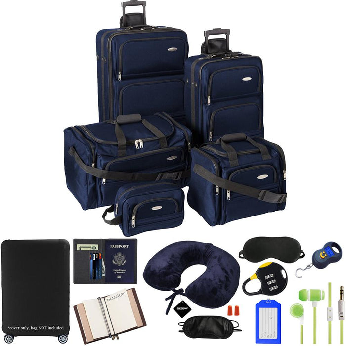 Samsonite 5pc. Nested Luggage Set (Navy) w/ Ultimate 10pc luggage Accessory Kit