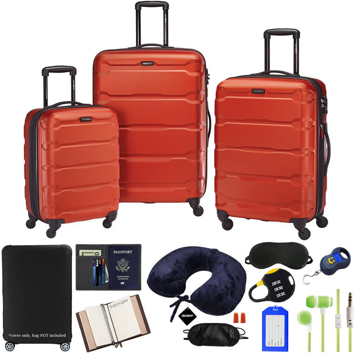 Samsonite Omni Hardside Luggage Spinner Set, Burnt Orange w/ 10pc Accessory Kit