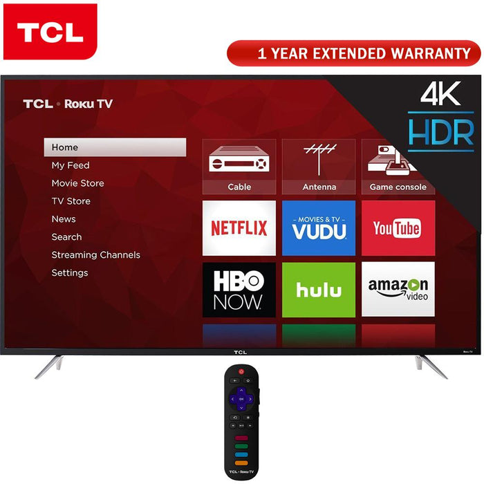 TCL 65 Inch 4K 120Hz Ultra HD Dual Band Roku Smart LED TV + Extended Warranty