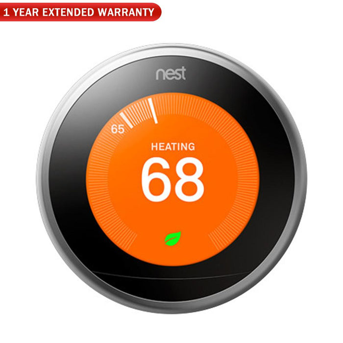 Google Nest Learning Thermostat 3rd Gen (Stainless Steel) + 1 Year Extended Warranty