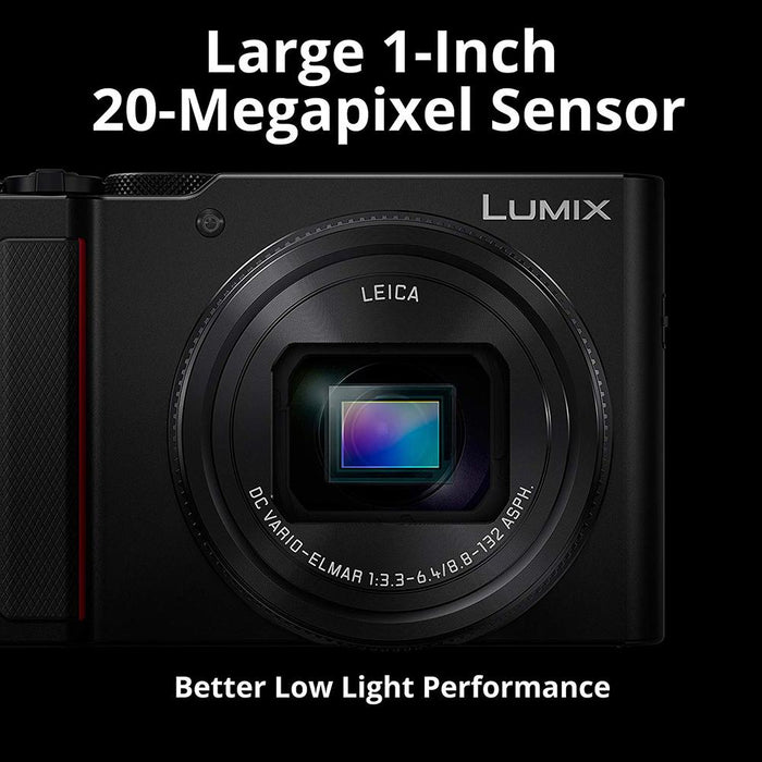 Panasonic LUMIX 4K Digital Camera ZS200 w/ 20 MP Sensor, 24-360mm LEICA DC Lens (Open Box)