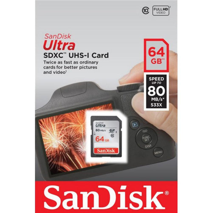 Sandisk Ultra SDXC 64GB UHS Class 10 Memory Card, Up to 80MB/s Read Speed (OPEN BOX)