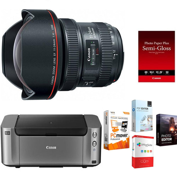 Canon EF 11-24mm F/4L USM Wide Angle Zoom Lens Kit w/ Pro 100 Printer / 50-Pack Paper