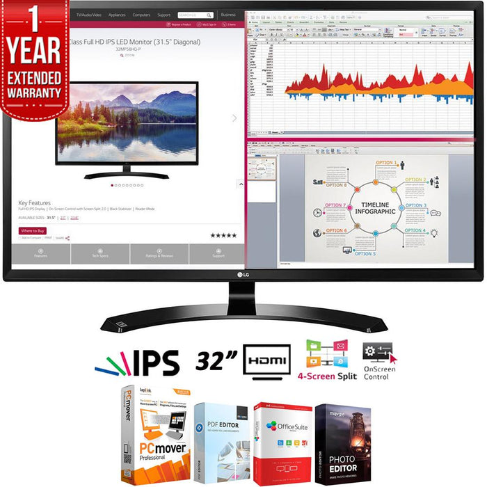 LG 32MA68HY-P 32-Inch IPS Monitor with Display Port + Extended Warranty Pack