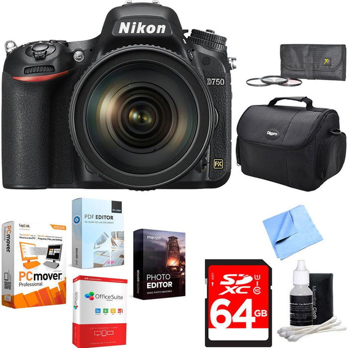 Nikon D750 DSLR 24.3MP Digital Camera w/ AF-S NIKKOR 24-120mm Lens 64GB Bundle