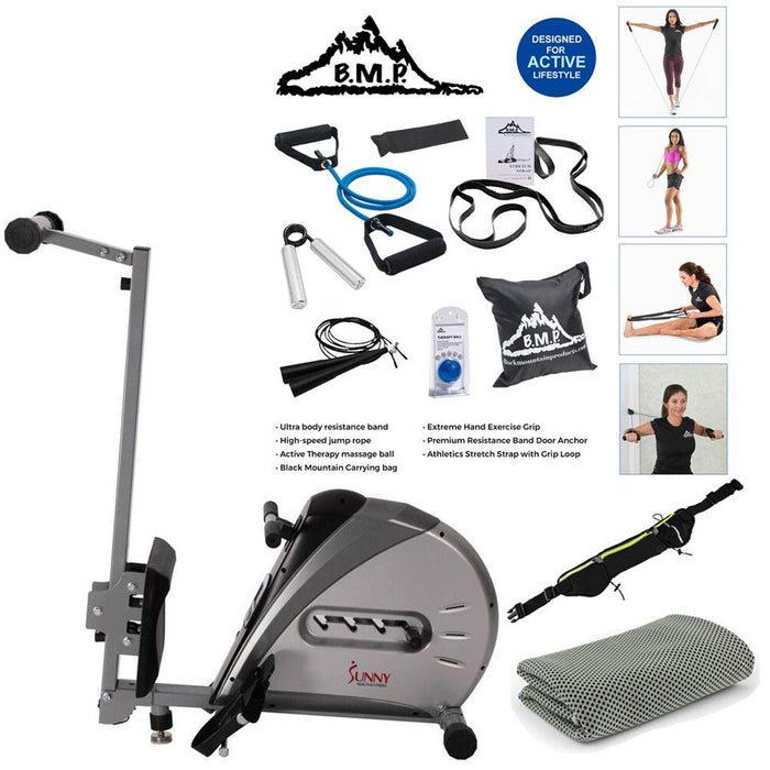 Sunny Health and Fitness Elastic Cord Rowing Machine Rower w/ LCD Monitor (SF-RW5606) Bundle