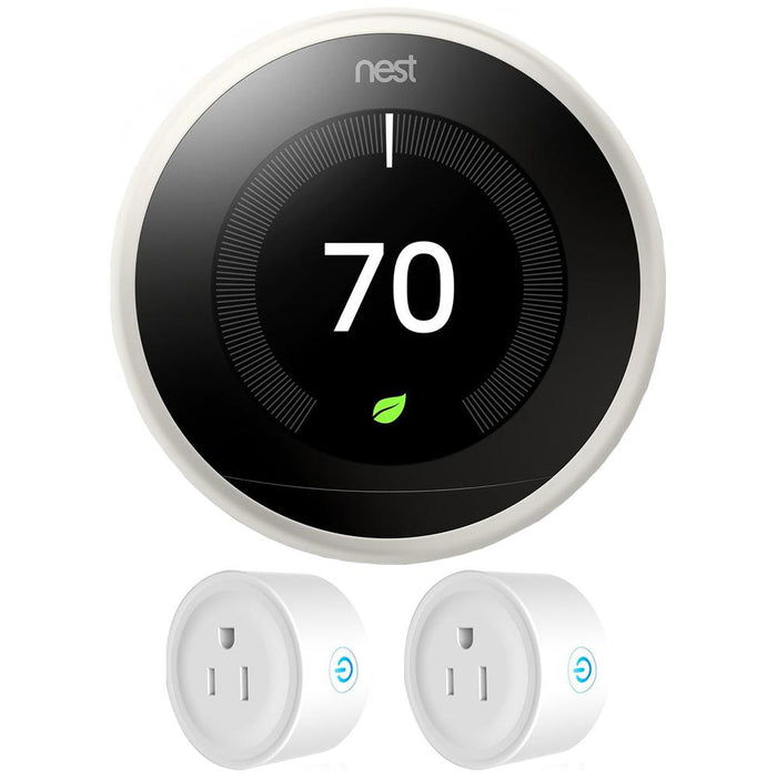 Google Nest Learning Thermostat 3rd Generation (White) w/ 2 Pack Wi-Fi Smart Plug
