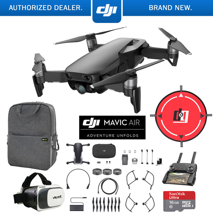 DJI Mavic Air Onyx Black Drone Mobile Go Bundle Pack VR Goggles Landing Pad 16G Card