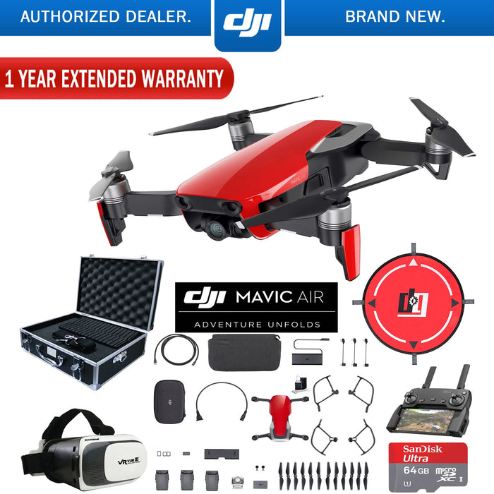 DJI Mavic Air Fly More Combo Flame Red Drone Deluxe Fly Bundle & Warranty Extension