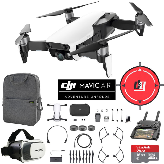 DJI Mavic Air Arctic White Drone Mobile Go Kit Pack VR Goggles Landing Pad 16GB Card