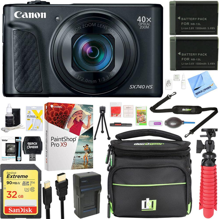 Canon PowerShot SX740 HS 20.3MP Digital Camera (Black) +Spare Battery —  Beach Camera