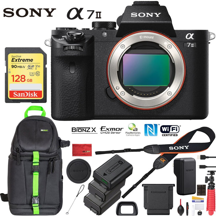 Sony Alpha a7 II Mirrorless Camera Body 24.3MP & 128GB Memory Extra 2x Battery Bundle
