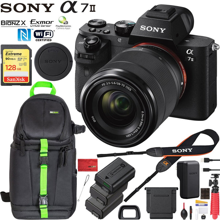 Sony Alpha a7 II Mirrorless Camera 28-70mm Lens 128GB Memory Extra 2x Battery Bundle