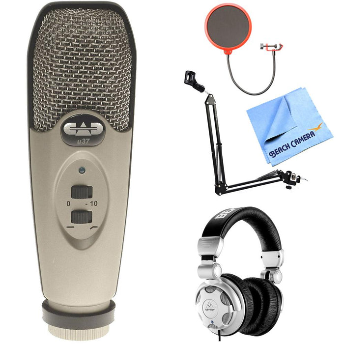 CAD Audio USB Large Diaphragm Cardioid Condenser Microphone + Headphone Bundle