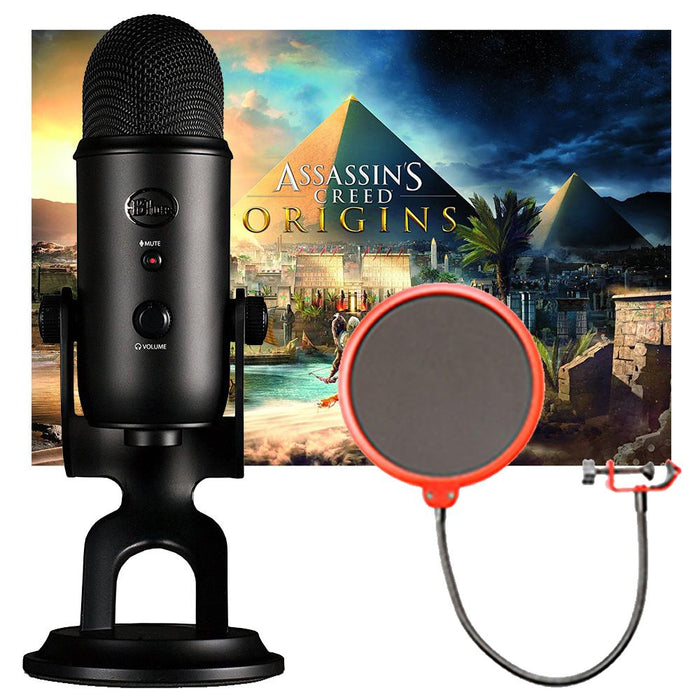 BLUE MICROPHONES Blackout Yeti with Pop Filter and Assassin's Creed Origins Bundle