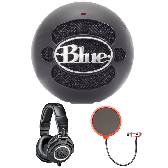 BLUE MICROPHONES Snowball USB Microphone Gloss Black - SNOWBALLGLOSSBLACK w/ Headphone Bundle