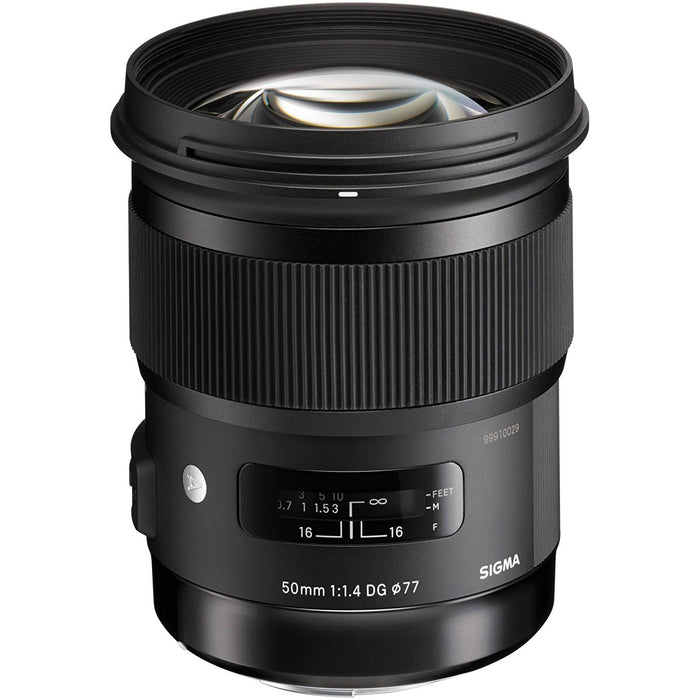 Sigma 50mm f1.4 DG HSM Art Lens for Sony E-Mount Cameras 77mm Filter Backpack Bundle