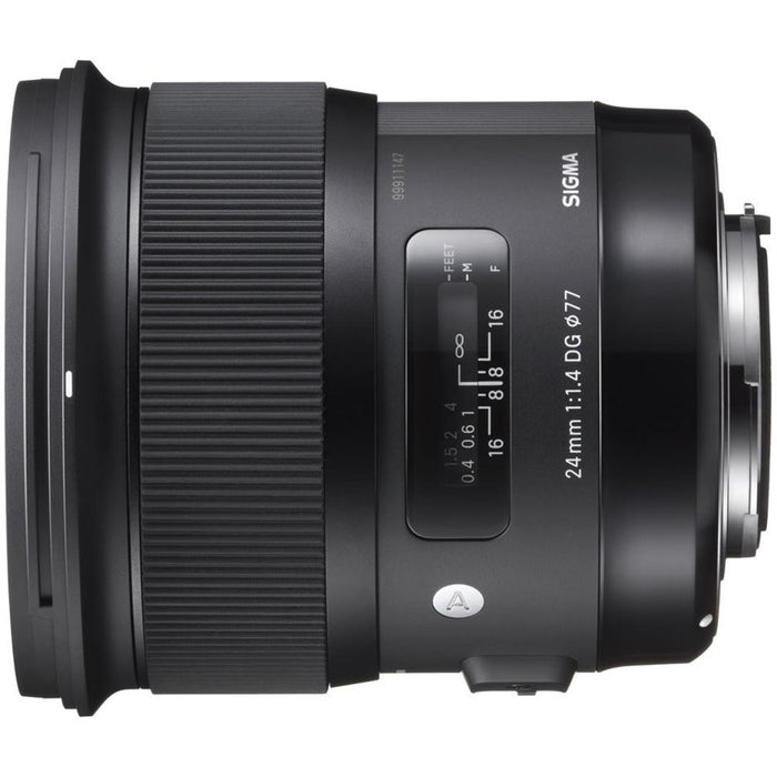 Sigma 24mm f1.4 DG HSM Art Lens for Sony E-Mount Cameras 77mm Filter Backpack Bundle