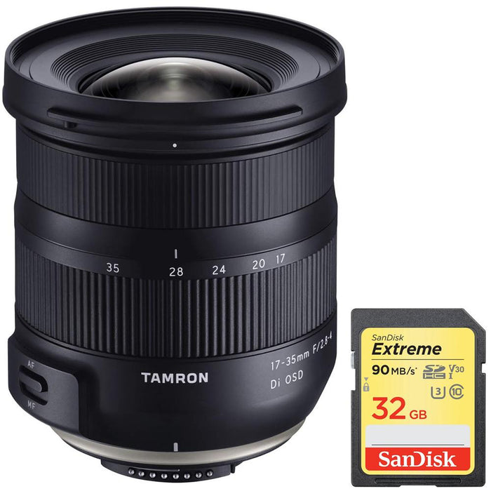 Tamron 17-35mm F/2.8-4 Di OSD for Nikon Mount (Model A037) + 32GB Memory Card