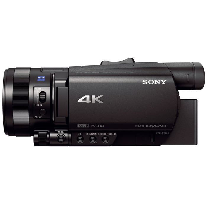 Sony FDR-AX700 4K HDR Handycam Camcorder with 2x Spare Battery Microphone Case Bundle