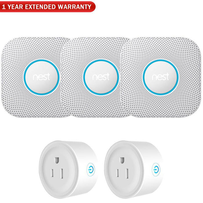 Google Nest Protect Smoke and CO Alarm, Battery, White (3-Pack) w/ Warranty Bundle