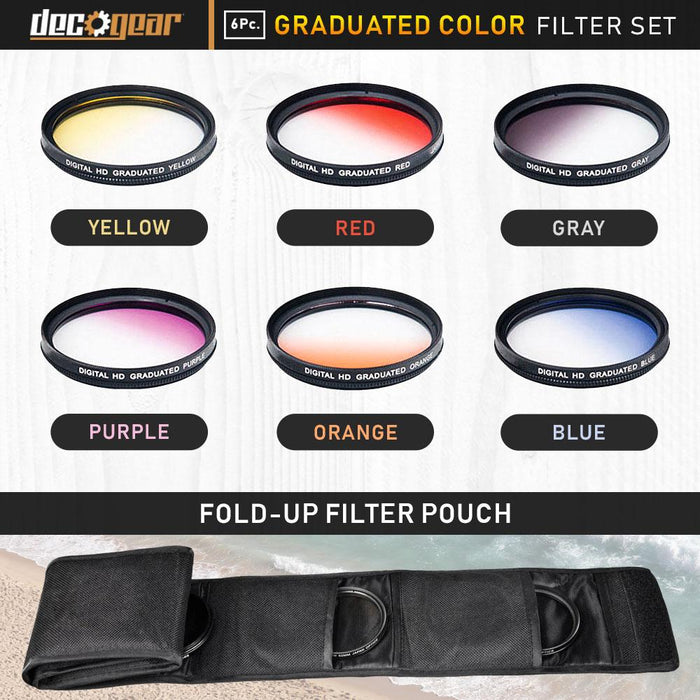 Deco Photo 55mm Graduated Color Multicoated 6 Piece Filter Set with Fold Up Pouch