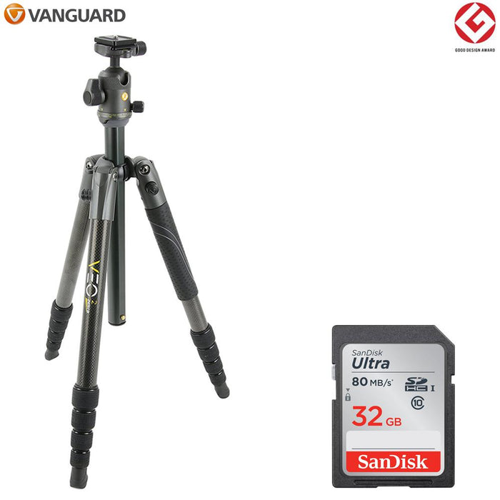 Vanguard VEO 2 265CB Carbon Fiber w/ VEO 2 BH-50 Ball Head + 32GB SDHC Memory Card