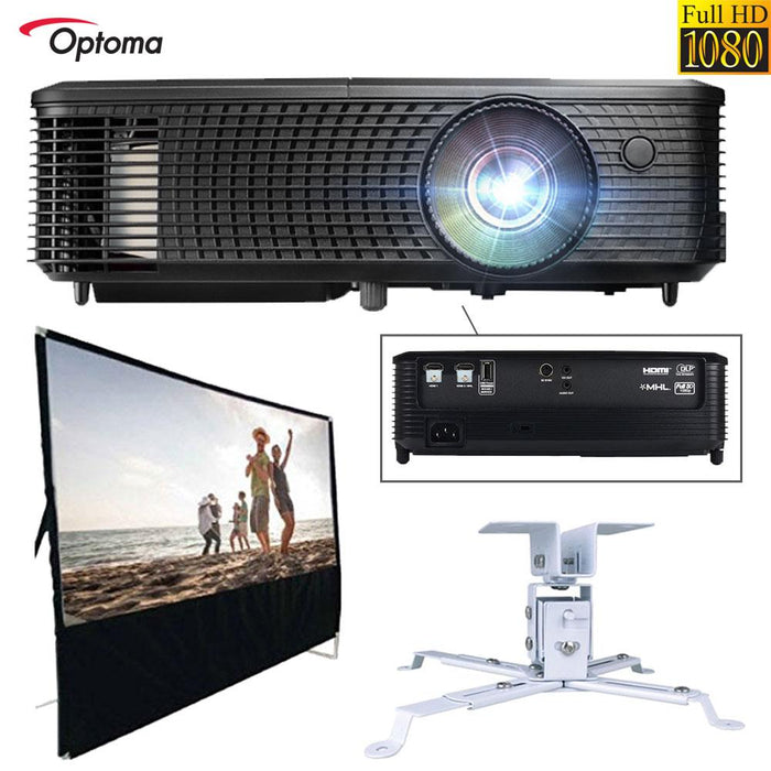 Optoma 3D DLP Home Theater Projector (Refurbished) with All In One Home Theater Bundle