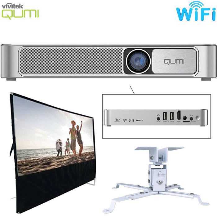 Vivitek Qumi Q3 Plus UHD Pocket DLP Projector (Refurbished) All In 1 Home Theater Bundle