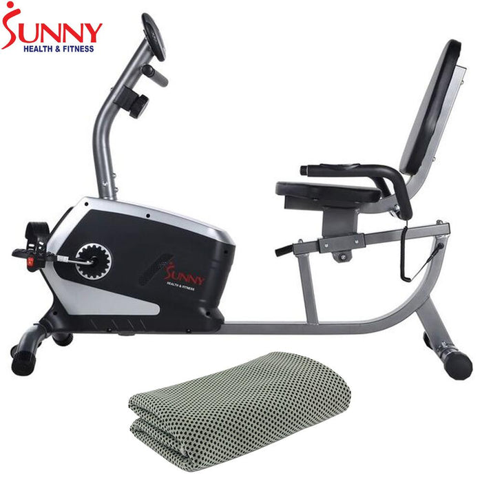 Sunny Health and Fitness Easy Adjustable Seat Recumbent Bike w/ Cooling Towel