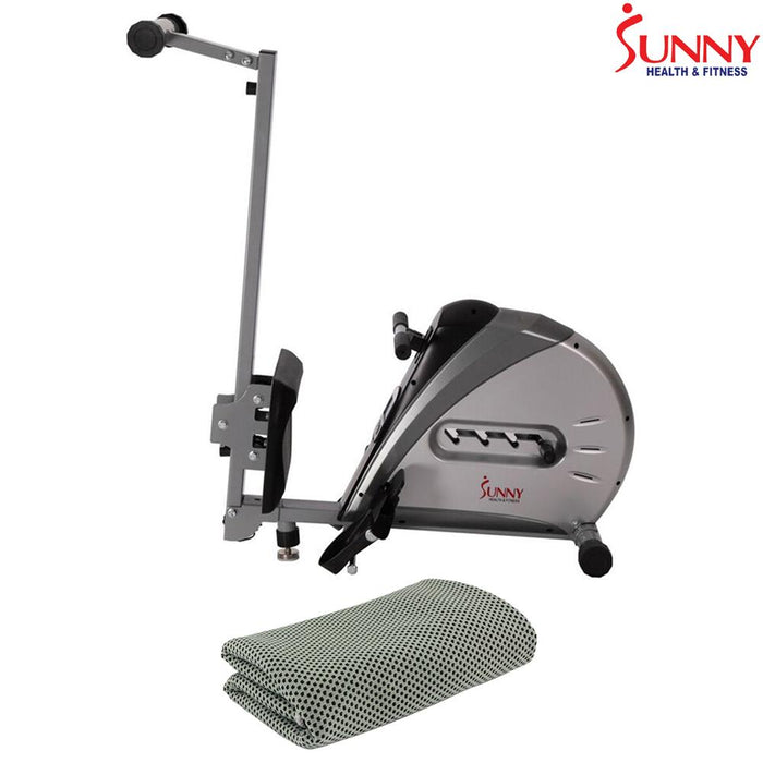 Sunny Health and Fitness Elastic Cord Rowing Machine Rower w/ LCD Monitor + Cooling Towel