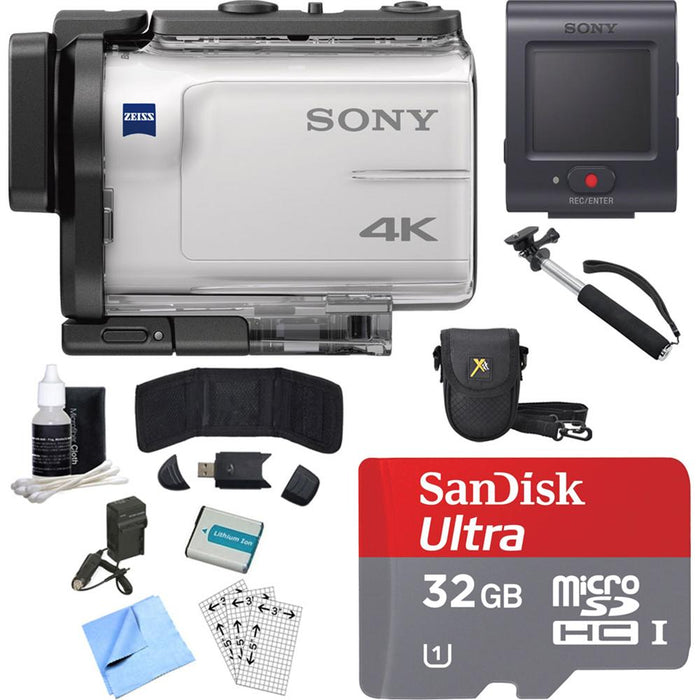 Sony FDR-X3000R 4K GPS Action Camera, Selphie Stick, 32GB Card, and Accessory Bundle