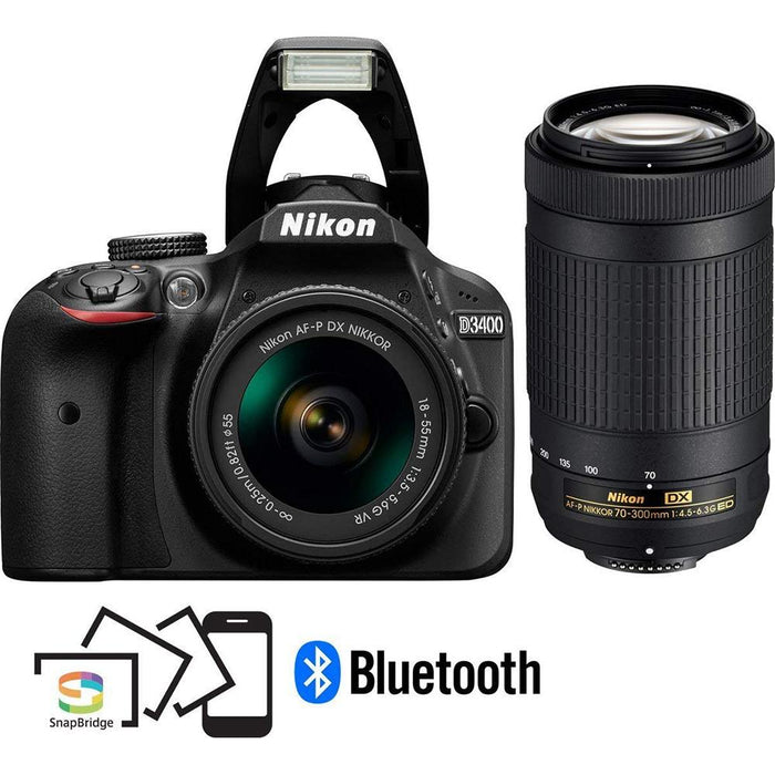 Nikon D3400 DSLR Camera w/ AF-P DX NIKKOR 18-55mm f/3.5-5.6G VR & 70-300mm Lens REFURB