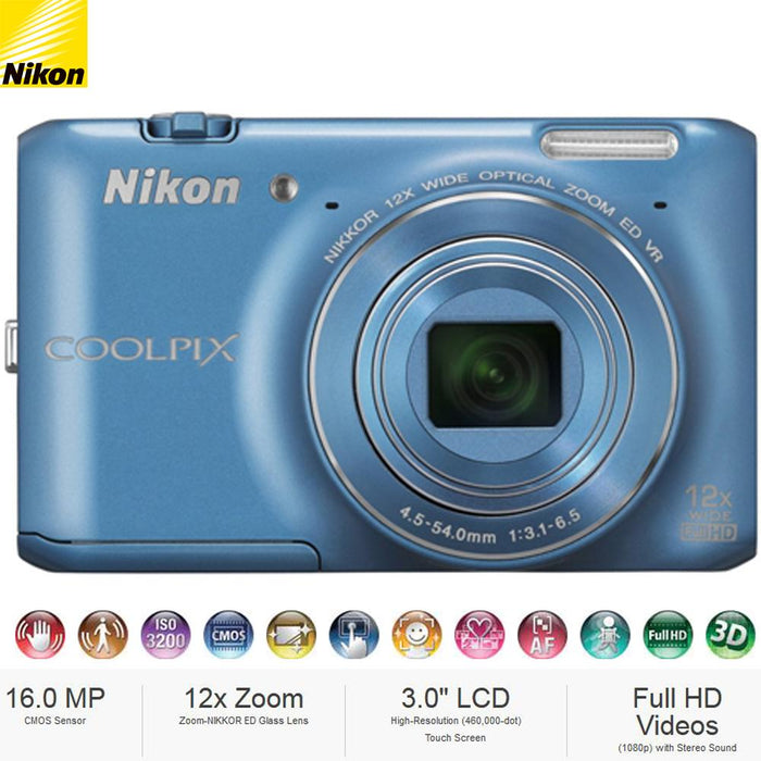 Nikon COOLPIX S6400 16MP 12x Zoom Digital Camera Blue (26364B) - Certified Refurbished