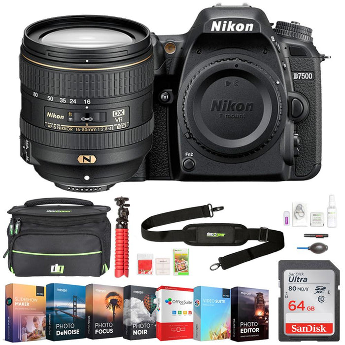 Nikon D7500 20.9MP DX-Format DSLR Camera w/ AF-S 16-80mm ED VR Lens +64GB Bundle