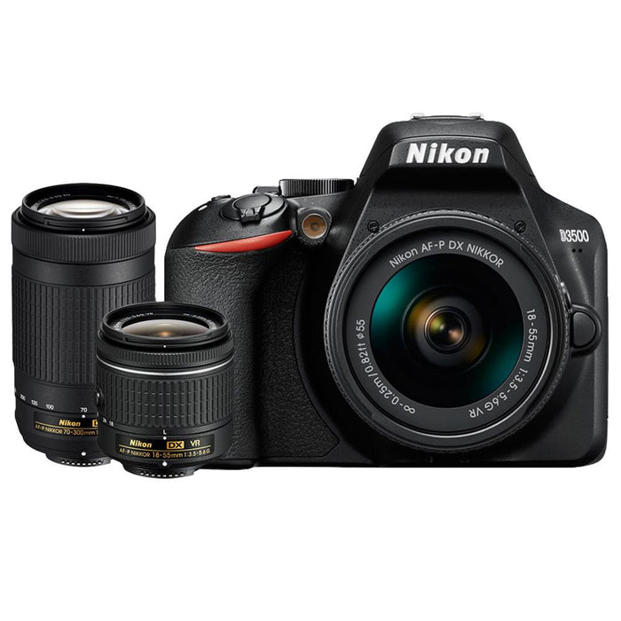 Nikon D3500 24.2MP DSLR Camera(1588) w/ 18-55mm VR & 70-300mm Zoom Lens + 16GB Bundle
