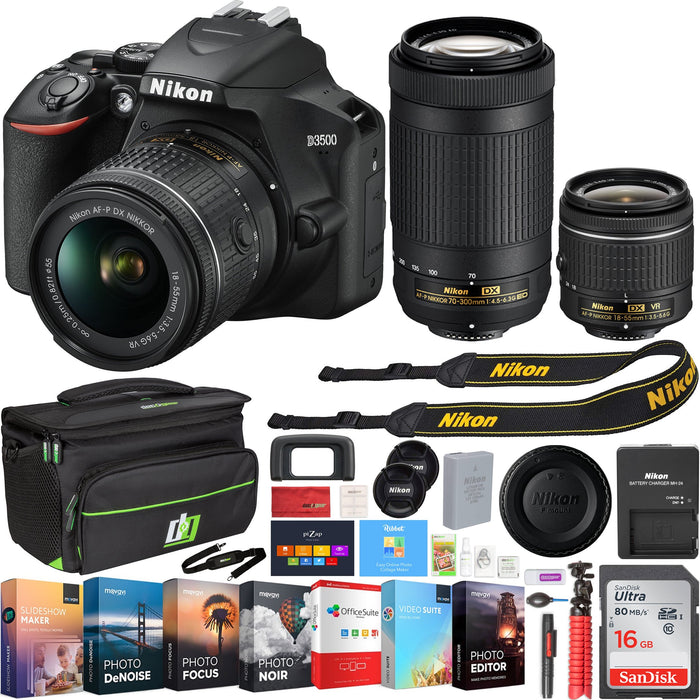 Nikon D3500 24.2MP DSLR Camera w/ 18-55mm VR Lens & 70-300mm Lens + 16GB Bundle