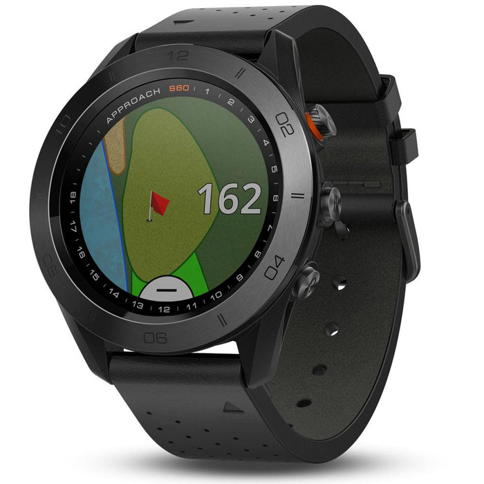 Garmin Approach S60 Golf Watch Black with Black Leather Band + 1 Year Extended Warranty