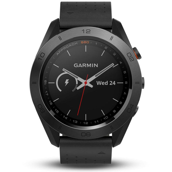 Garmin Approach S60 Golf Watch Black with Black Leather Band + 1 Year Extended Warranty