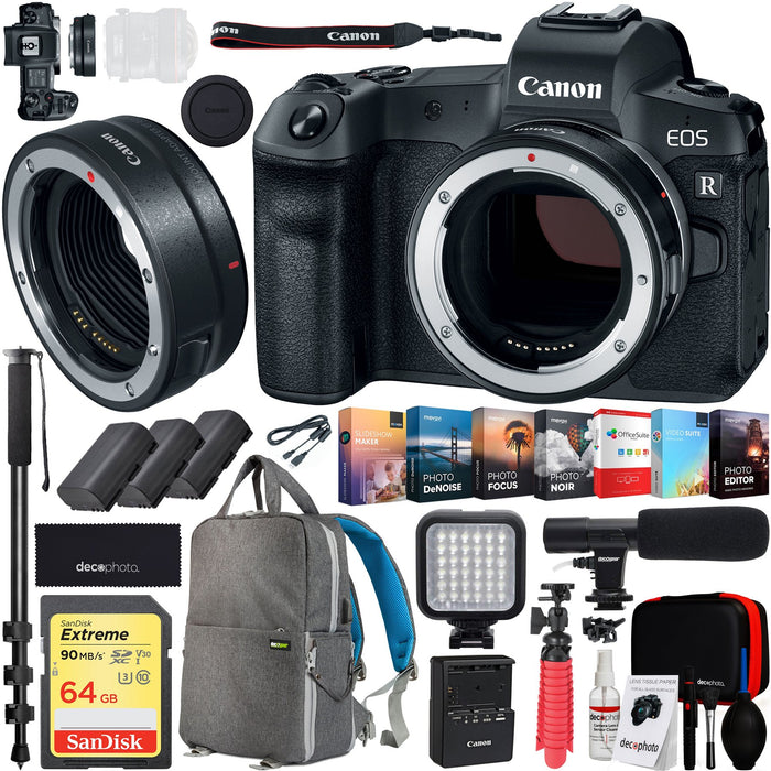 Canon EOS R Full-Frame Mirrorless Camera Body with Mount Adapter EF-EOS R Pro Bundle