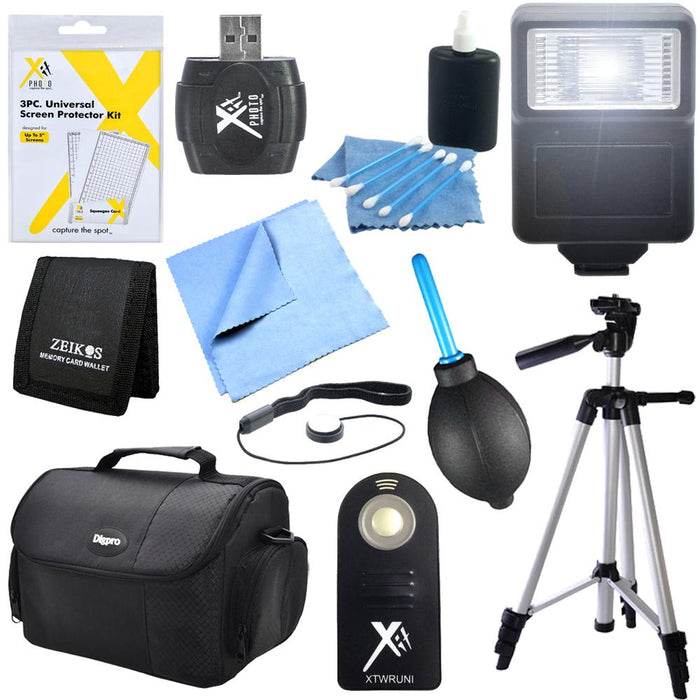 Special 11 Piece Accessory Kit for SLR Cameras with Flash, Tripod, Camera Bag & More