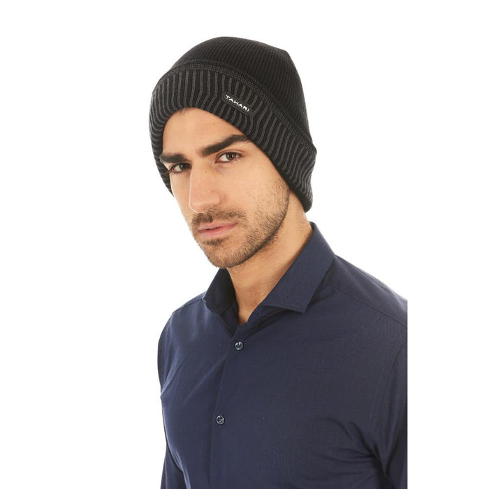 Tahari Cuffed Knit Winter Beanie Insulated With Faux Fur Lining (Unisex) - (Black)